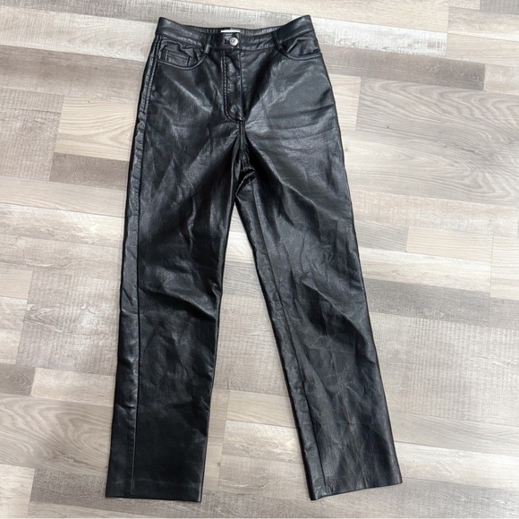 Aritzia Wilfred Faux Leather Pants Straight Leg Black Color size 0 ❤️ - Picture 2 of 8